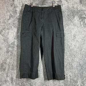 IZOD Pants Womens 8 Black Cargo Twill Cuffed Pockets Zip Flat Front Casual